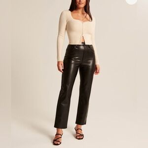 Abercrombie Ultra High Rise Ankle Straight Vegan Leather Pants Black 32 - 14S